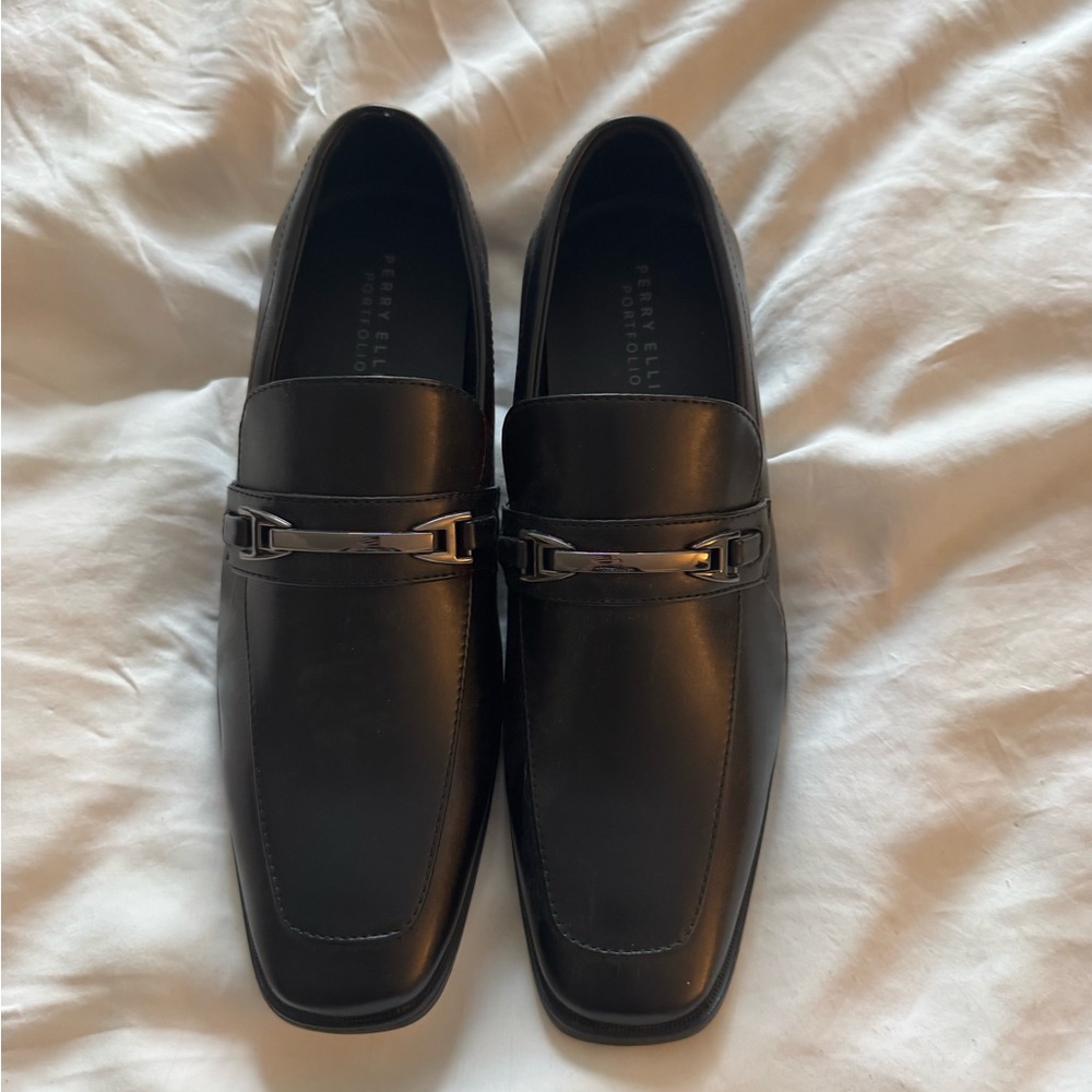 Perry Ellis Black Leather Slip-On Loafers